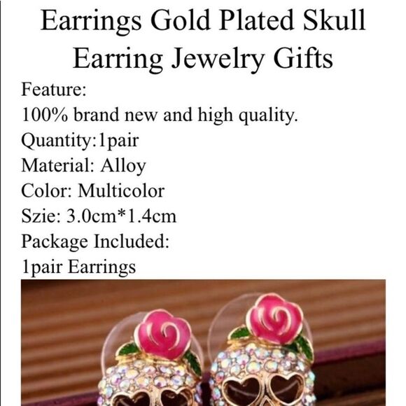 Dia De Los Muertos Sugar Skull Rose Crystal Earrings NWT - Picture 8 of 8